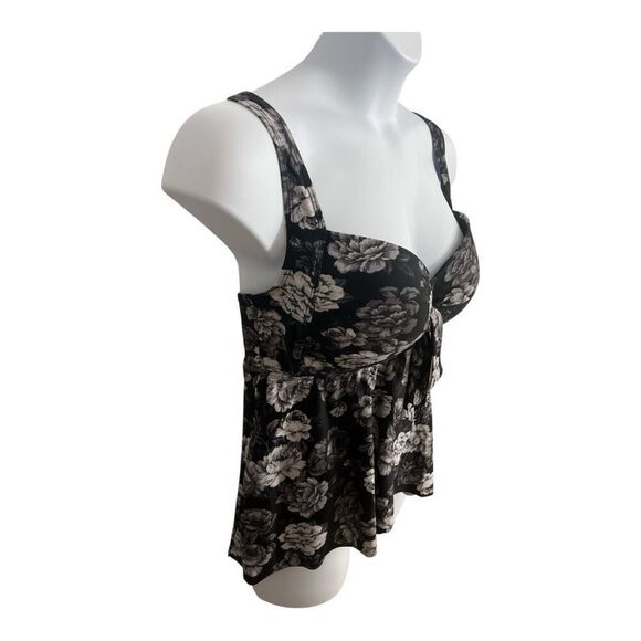 Torrid Black Grey Floral Retro Tankini Top Plus Size 1F Slit Swimwear Women - Picture 3 of 12